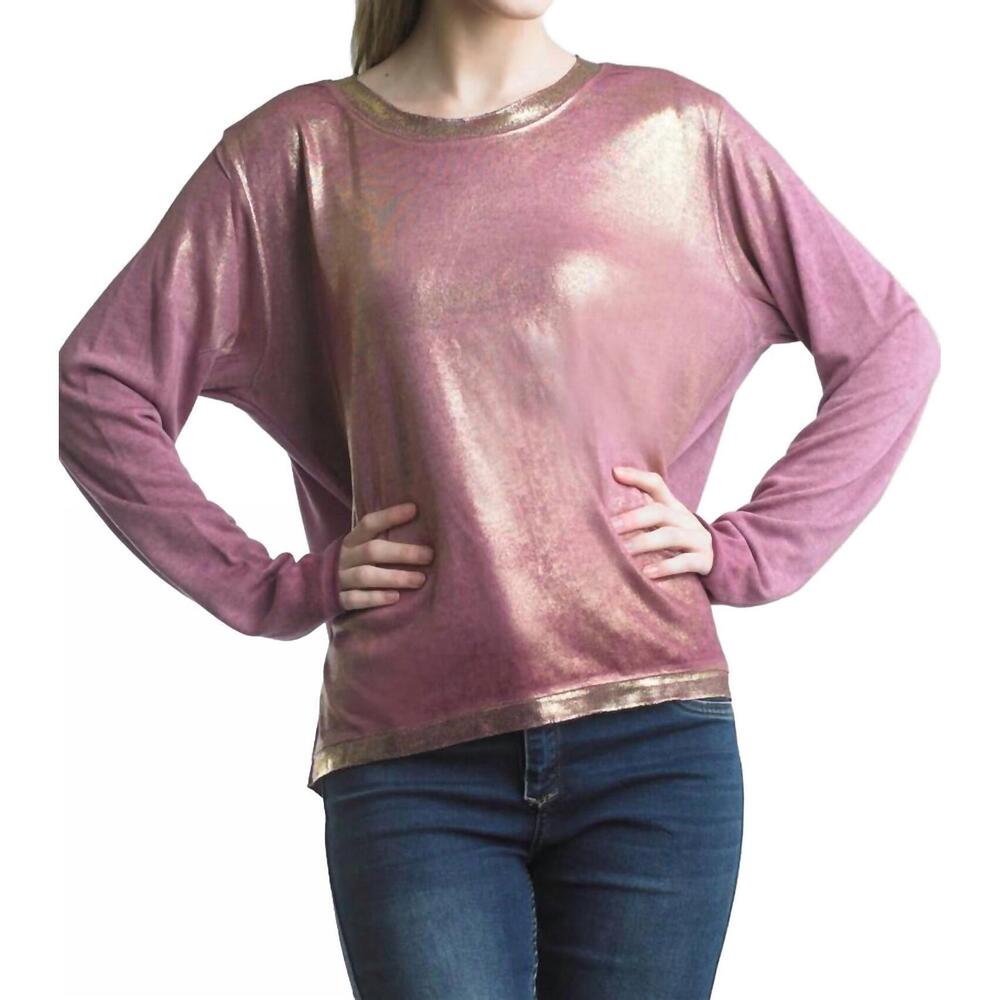NEW TEMPO PARIS painted long sleeve tee in bordeaux gold - Picture 3 of 3